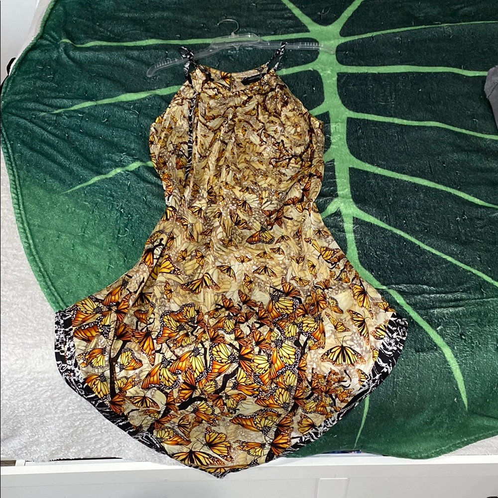 Butterfly Print Halter Dress